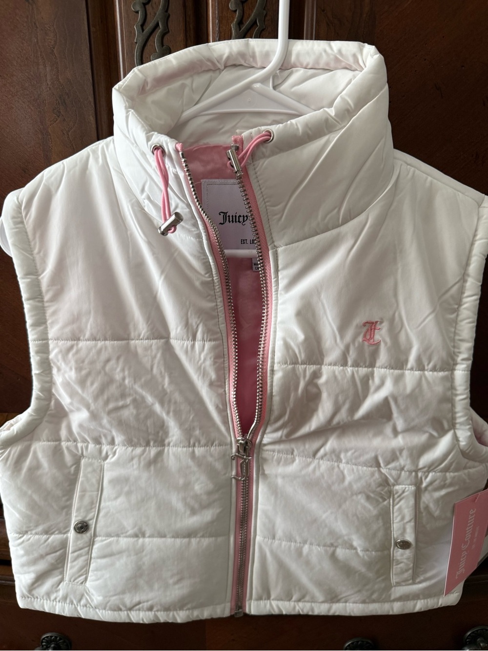 Juicy Couture White Puffer Vest with Pink Trim